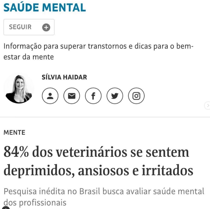 Dados da pesquisa: Saúde mental e bem-estar na medicina veterinária.