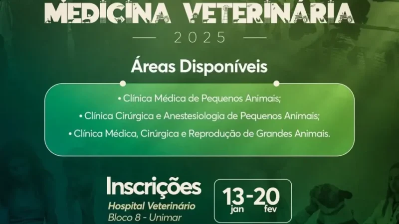 Unimar abre inscrições para programa de Aprimoramento Profissional em Medicina Veterinária.