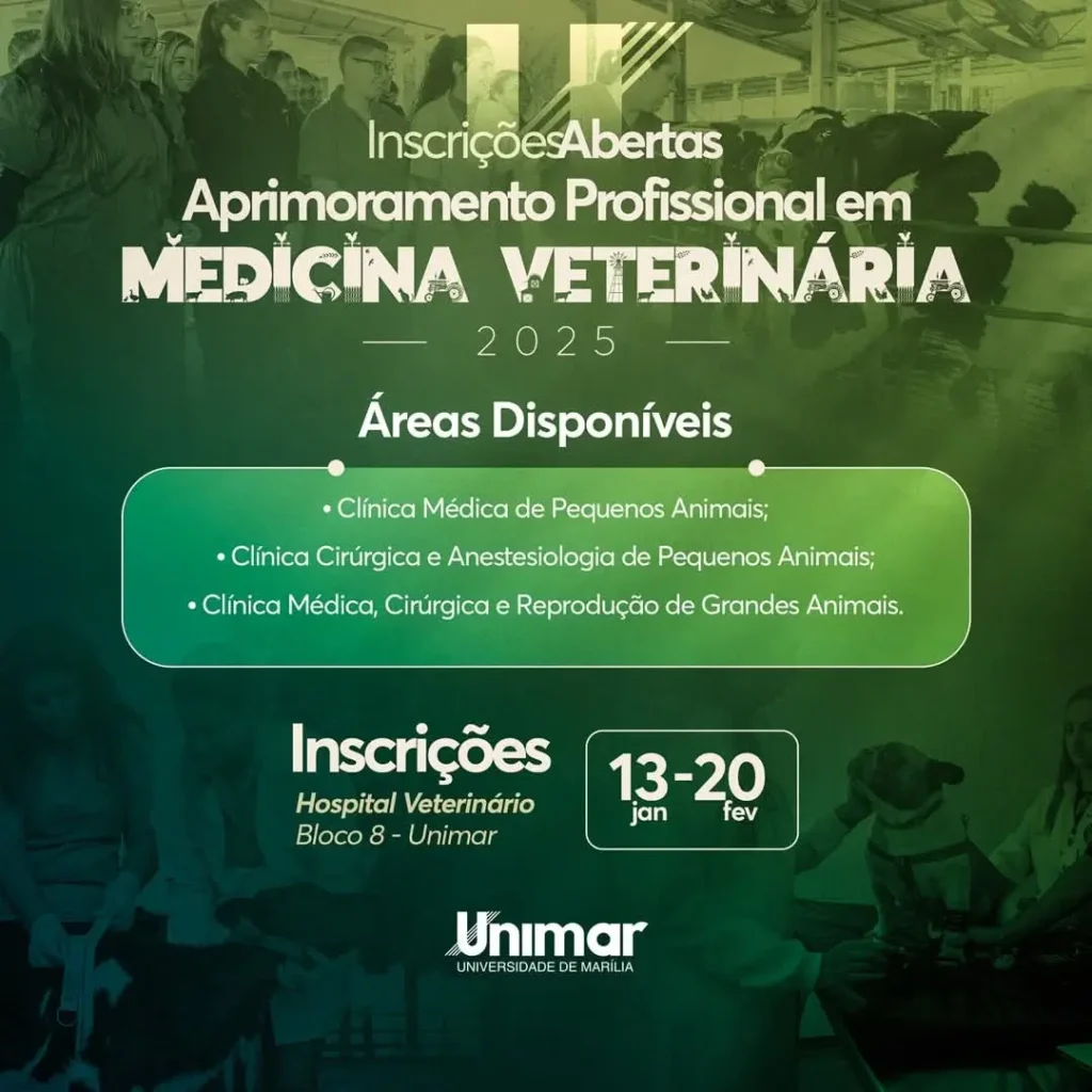 Unimar abre inscrições para programa de Aprimoramento Profissional em Medicina Veterinária.