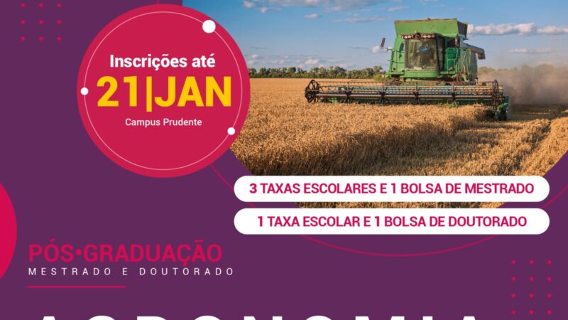 UNOESTE ABRE SELEÇÃO DE CANDIDATOS AOS CURSOS DE MESTRADO E DOUTORADO EM AGRONOMIA 1/2025.