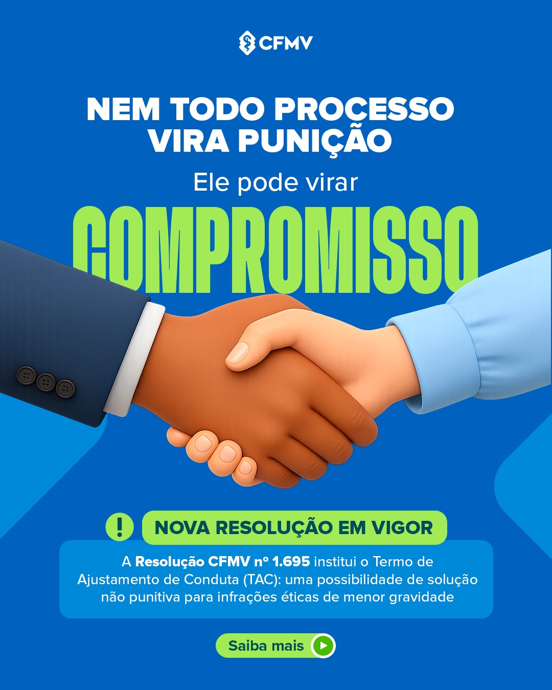 Nem todo processo pode virar punição: CFMV regulamenta TAC em processos ético-profissionais.