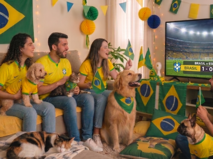 Copa do Mundo dos pets: como proteger cães e gatos durante jogos e comemorações em casa.