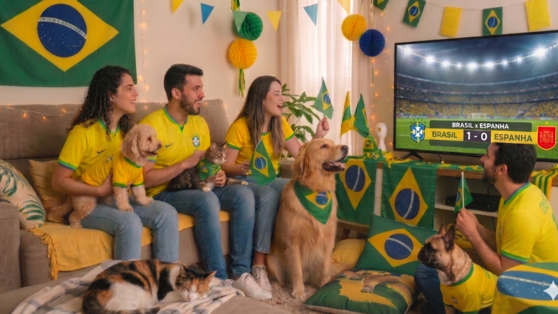 Copa do Mundo dos pets: como proteger cães e gatos durante jogos e comemorações em casa.